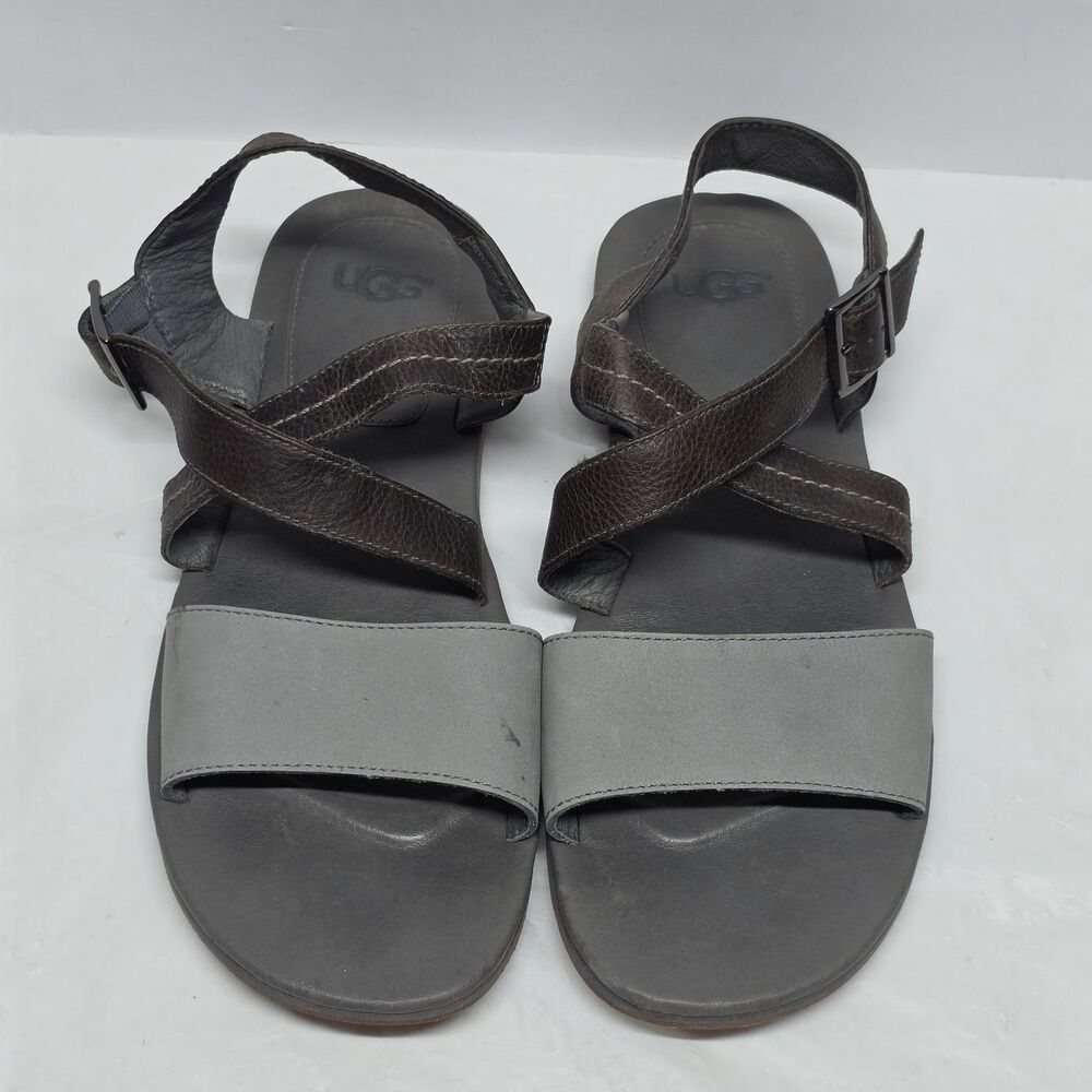 UGG AUSTRALIA TUSTIN METAL GREY LEATHER SANDALS MENS SIZE 13 US